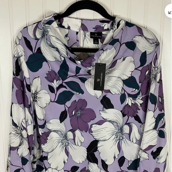 Worthington Blouse Womens X Small Purple Floral Long Sleeve Cowl Artsy Shirt Top - Picture 3 of 16